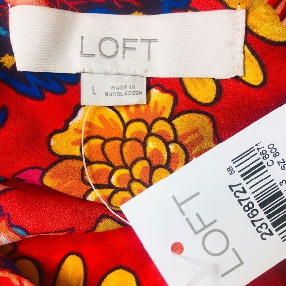 New Loft Womens High Low Blouse Sz Large Long Sleeve Vibrant Floral Print NWT - Picture 12 of 13